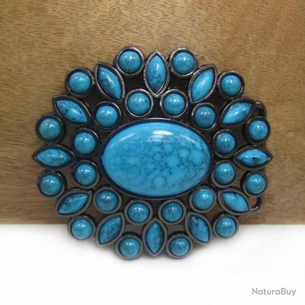 Boucle de ceinture western turquoises