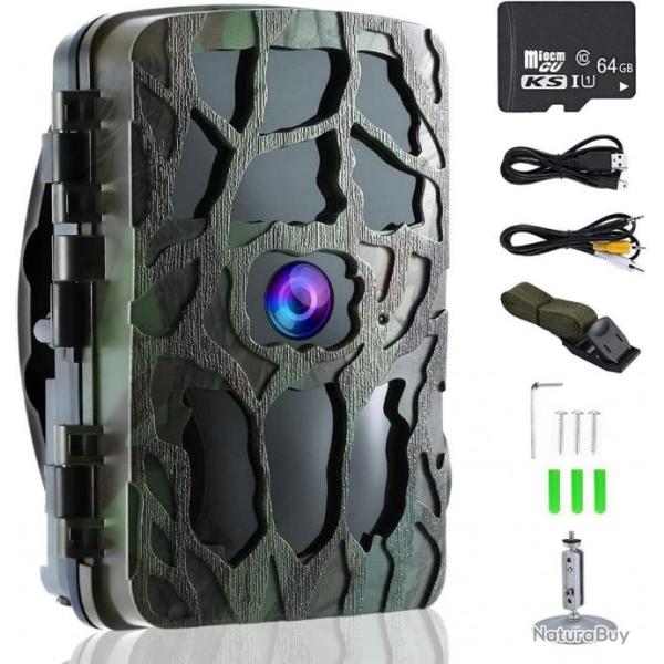 Cam�ra de Chasse Etanche IP66 850nm LED IR Vision nocturne D�tecteur de mouvement 0,2s + CARTE 64GO