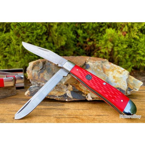 Couteau ABKT Cattlemans Cutlery Trapper 2 Lames Acier 3Cr13 Manche Delrin CC0002JRD