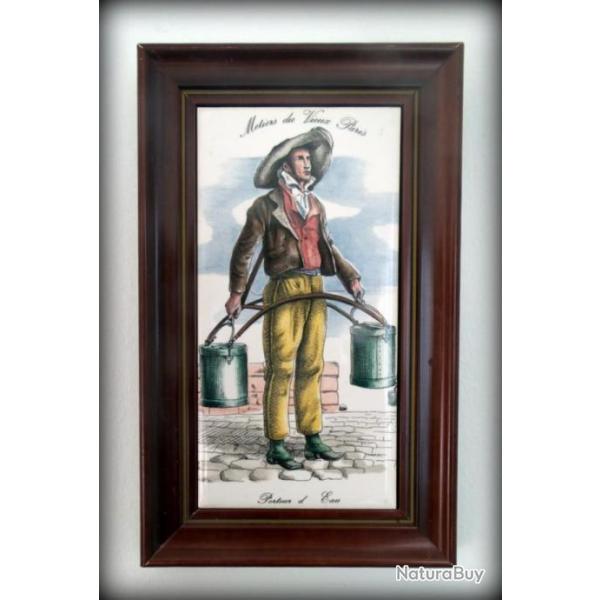 Lot de 2 cadres m�tiers du vieux Paris- Porteur d'eau, marchande de cr�me- collection vieux m�tiers.