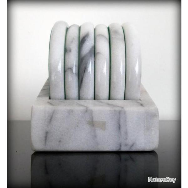 Magnifiques dessous de verre en marbre blanc vein-Feutrine verte-Lige-Dessous en marbre blanc