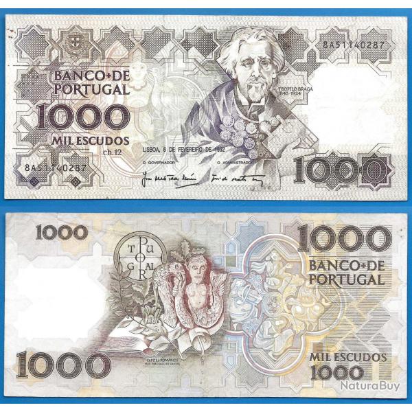 Portugal 1000 Escudos 1992 Teofilo Braga Escudo Billet