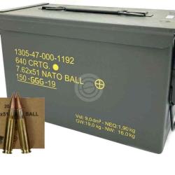 Boite de 640 munitions 308 Win GGG FMJ 147gr