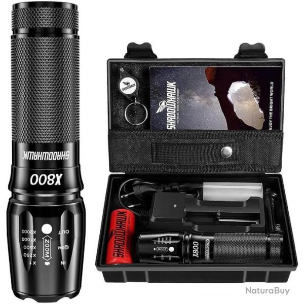 Lampe Torche de poche LED Ultra Lumineuse 4000 Lumens Lampe de Poche Tactique Rechargeable