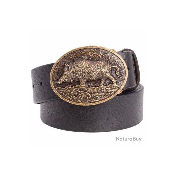 Ceinture en cuir v�ritable noir boucle sanglier