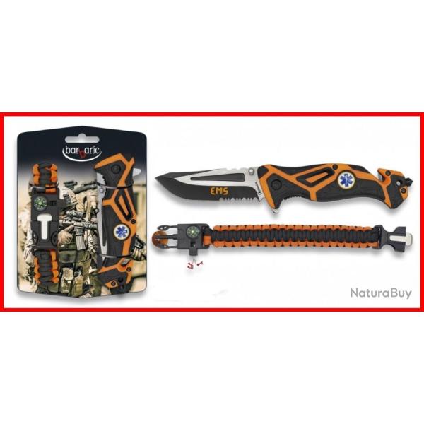 COUTEAU PLIANT Medic + BRACELET DE SURVIE PARACORDE