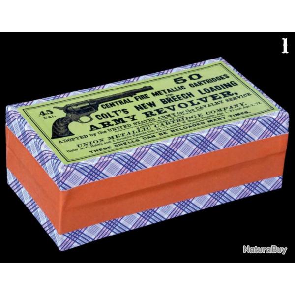 BOTE VIDE POUR 50 CARTOUCHES CAL. .45 COLT UNION METALLIC CARTRIDGE Co. 1873-74 (REPRODUCTION)