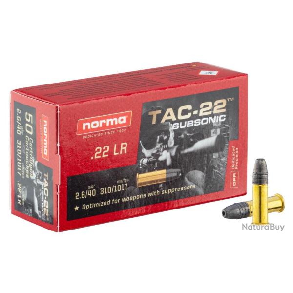 50 Munitions NORMA TAC-22 SUBSONIC CREUSE Cal.22lr Subsonic