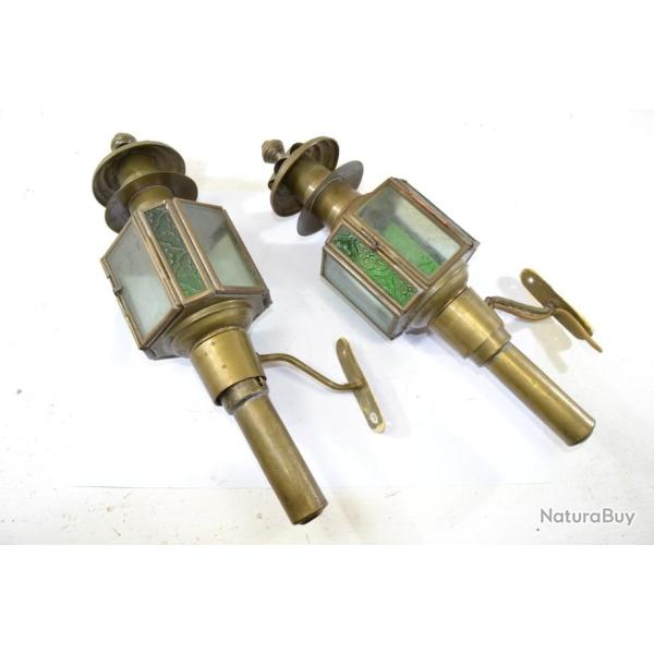 Lampe de fiacre x 2 luminaire lumi�re charrette chariot 19e Si�cle Paire lampe bougie �lectrifi�e