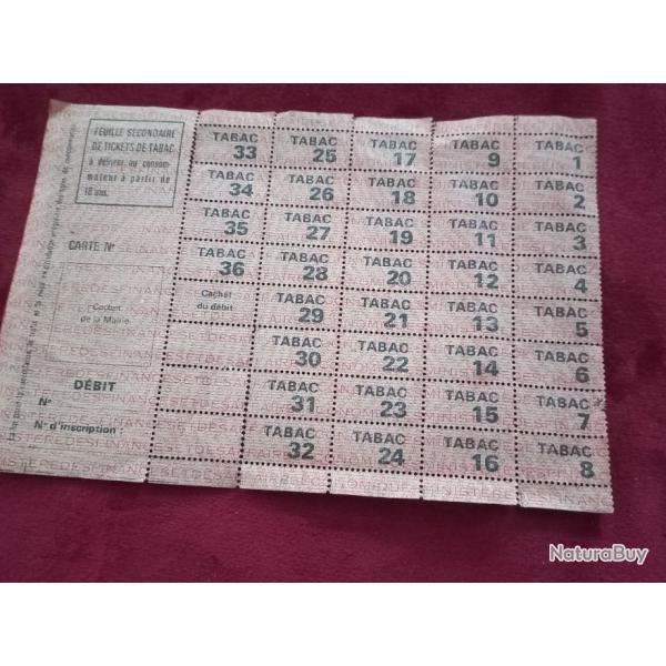 Feuille secondaire de tickets de rationnement pour  le tabac