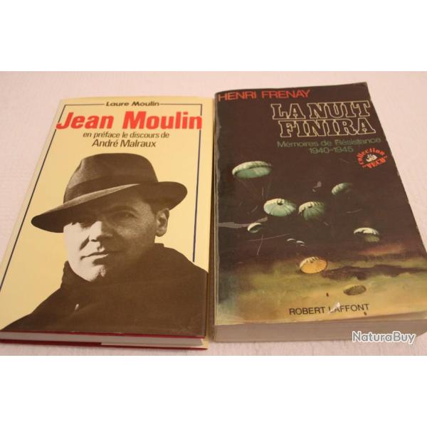 Lot 2 livres m�moires de r�sistance et Jean Moulin