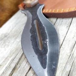 Dague Bollock &eacute;cossaise Lame Brute de forge &agrave; double tranchant Manche en Bois Etui en Cuir