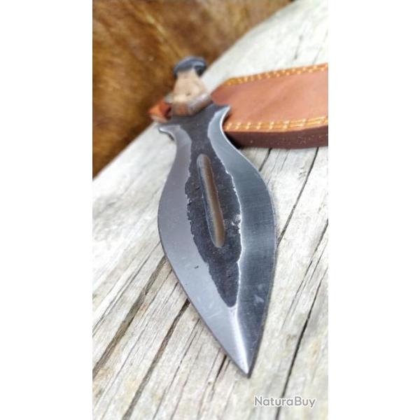Dague Bollock �cossaise Lame Brute de forge � double tranchant Manche en Bois Etui en Cuir