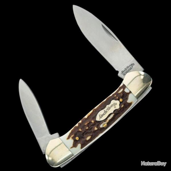 Couteau Schrade Uncle Henry Large Canoe Manche Staglon 2 Lames 7Cr17MoV SCH1135994