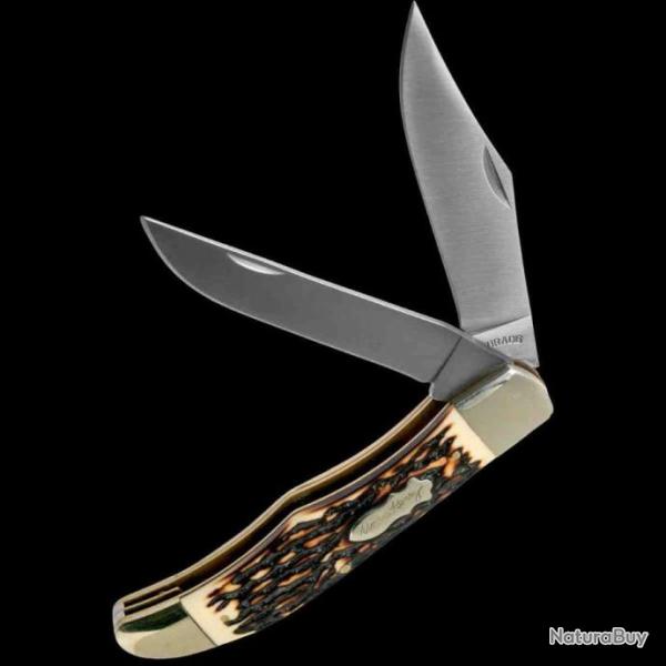 Couteau Schrade Folding Bowie Manche Staglon 2 Lames 7Cr17MoV Etui Cuir SCH1135997