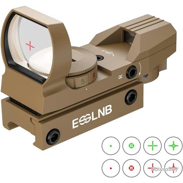 Viseur Point Rouge Chasse et Vert 4 R�ticule 5 Luminosit� R�glages avec 20/22mm Weaver/Picatinny