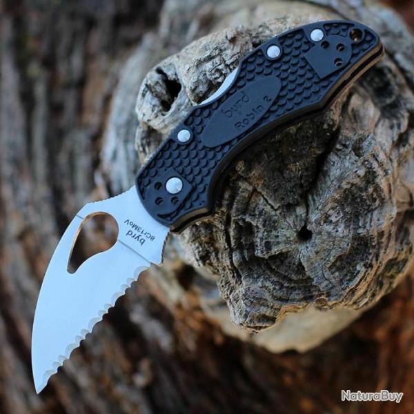 Couteau Spyderco Byrd Robin 2 Lightweight Lame Acier 8Cr13MoV Wharncliffe Manche FRN BY10SBKWC2