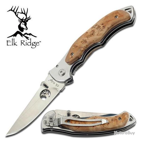 couteau pliant ELK RIDGE 11 cm lame noire assistee manche coral clip