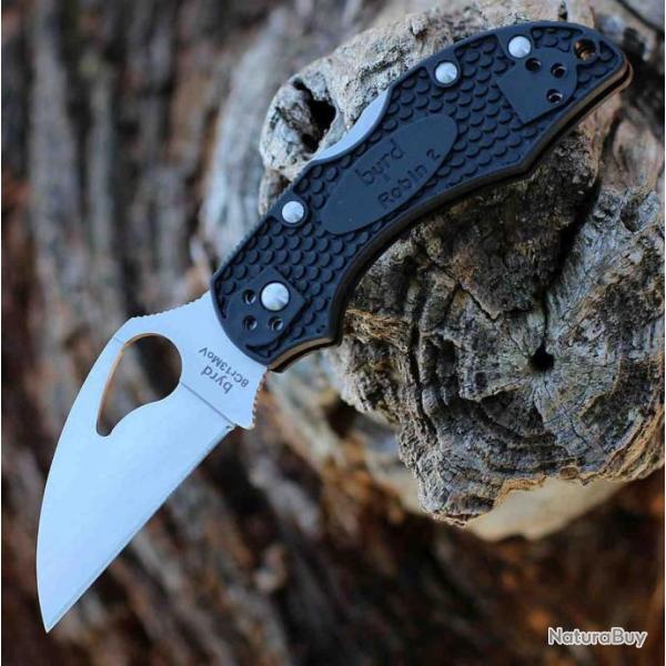 Couteau Spyderco Byrd Robin 2 Lightweight Lame Acier 8Cr13MoV Wharncliffe Manche FRN BY10PBKWC2