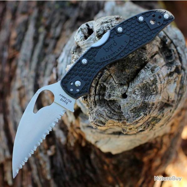 Couteau Spyderco Byrd Meadowlark 2 Wharncliffe Lame Acier 8Cr13MoV Manche FRN Lockback BY04SBKWC2