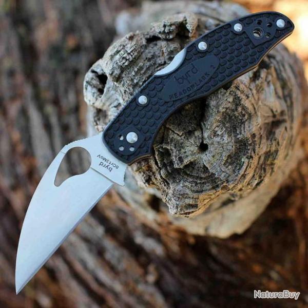 Couteau Spyderco Byrd Meadowlark 2 Wharncliffe Lame Acier 8Cr13MoV Manche FRN Lockback BY04PBKWC2