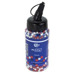 Bouteille de 2000 billes 0,20 gr. airsoft Bleu/Blanc/Rouge (Cybergun)