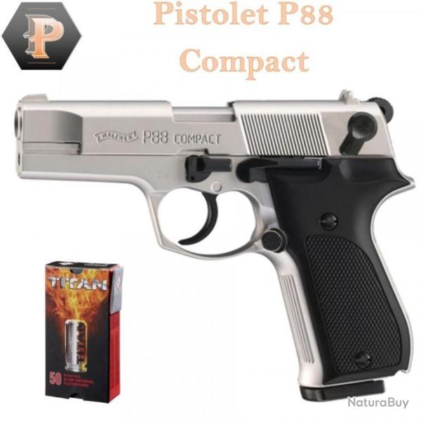 Pack Pistolet ALARME WALTHER P88 CAL. 9 MM PAK NICKEL� + 50 cart