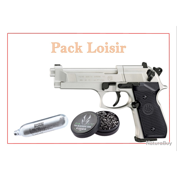 Pack Pist. CO2 M92 FS NICKELE + plombs + capsules CO2