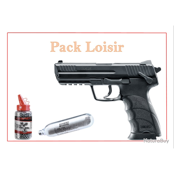 Pack Pist CO2 HK45 HECKLER & KOCH + 1500 Plombs Ronds + 5 capsules CO2