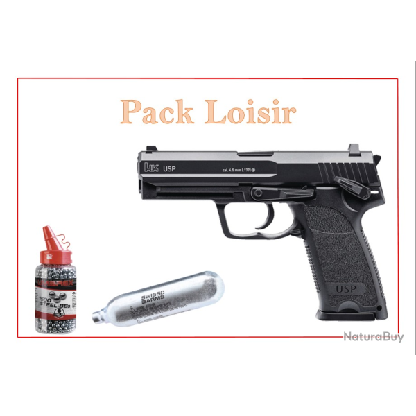 Pack Pist. CO2 USP BLACK HECKLER & KOCH + 1500 Plombs Ronds + 5 capsules CO2