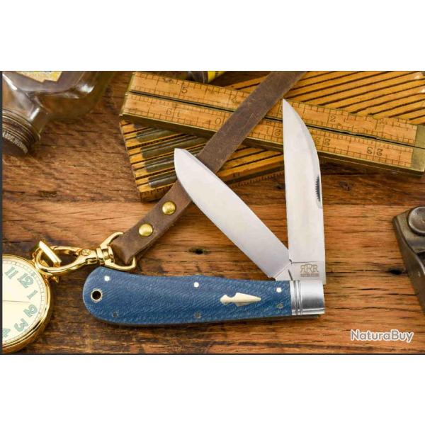 Couteau Rough Ryder Reserve Heavy Trapper Denim Manche Micarta Lames Acier D2 RRR011