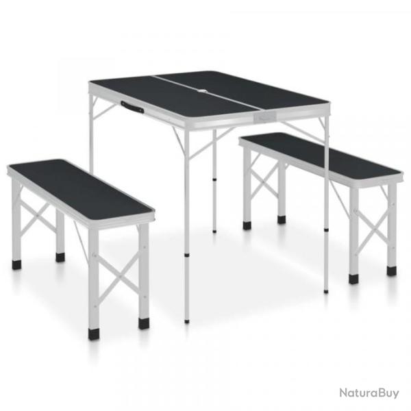 Table de Camping Pliable avec 2 Bancs Aluminium Gris Outdoor Repas en Famille Top Qualit�