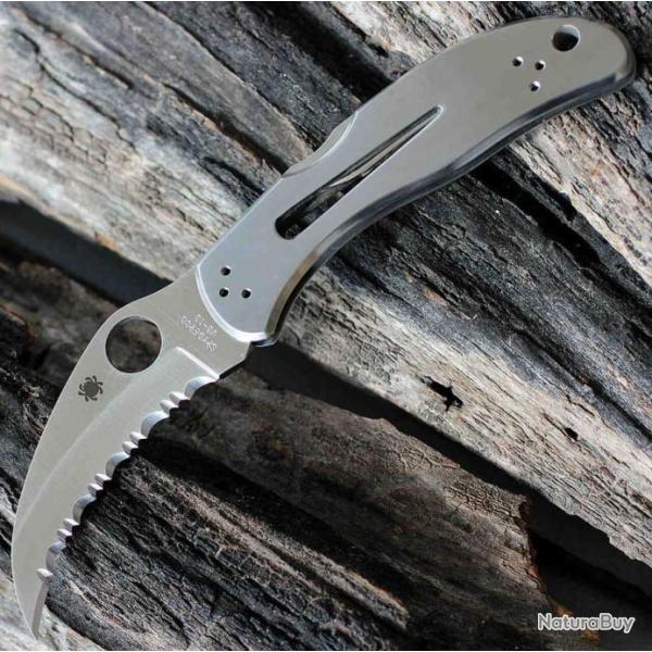 Couteau Spyderco Harpy Lame Acier VG-10 Serrated Manche Acier Made In Japan SC8S