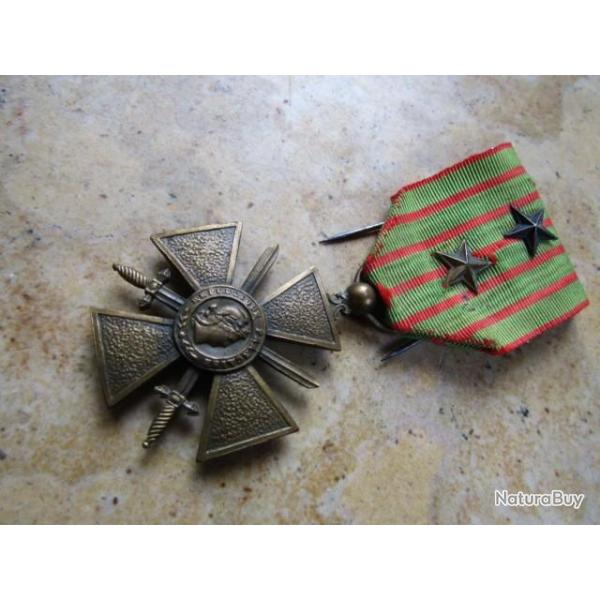 m�daille croix de guerre 1914 1918  ww1 premi�re guerre dat�e 1917(la + recherch�e) 2citations