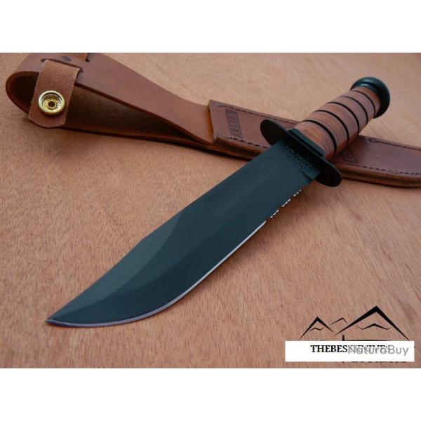 Ka-bar USMC Fighter Serrated Lame Acier Carbone 1095 Couteau de combat KaBar Made In USA KA1218