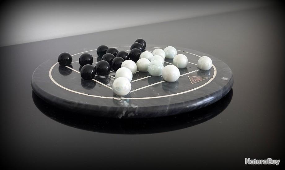 Jeu De Solitaire En Onyx Et Marbre – Plateau Carré 30 Cm Avec 32 Boules En Pierre – Idéal Pour Soirée Jeux Et Décoration