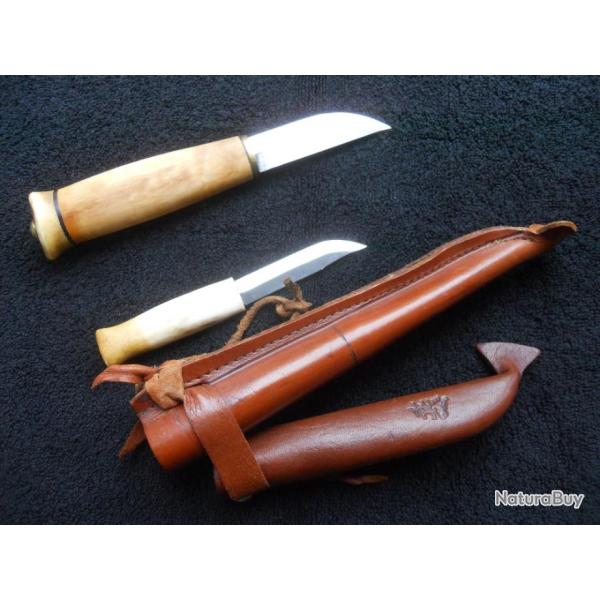 DUO DE COUTEAUX DE CHASSE FINLANDAIS PUUKKO AVEC FOURREAUX CUIR