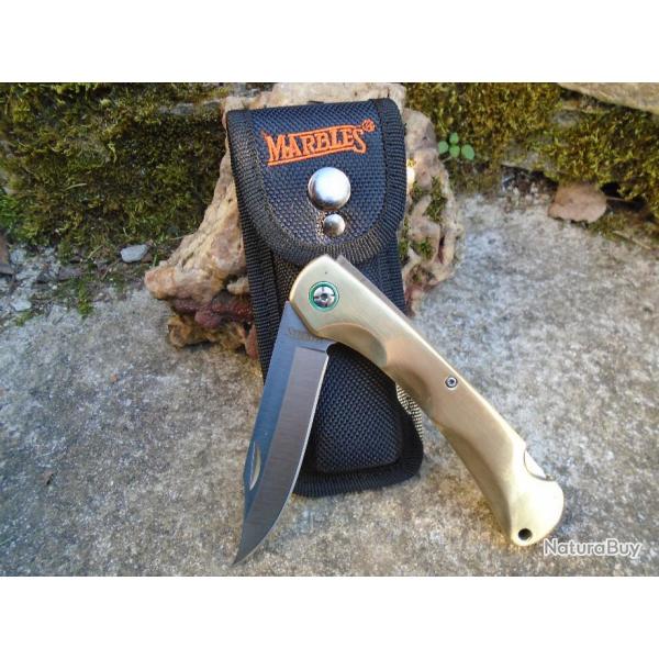 Couteau Marbles Brass Lockback Lame Acier VG10 Manche Laiton Etui Nylon MR600