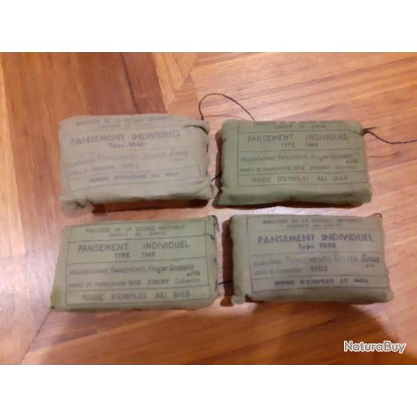 Lot de 4 pansements MODELE 1949 - dat 1952 ou 1954 - ETAT NEUF DE STOCK