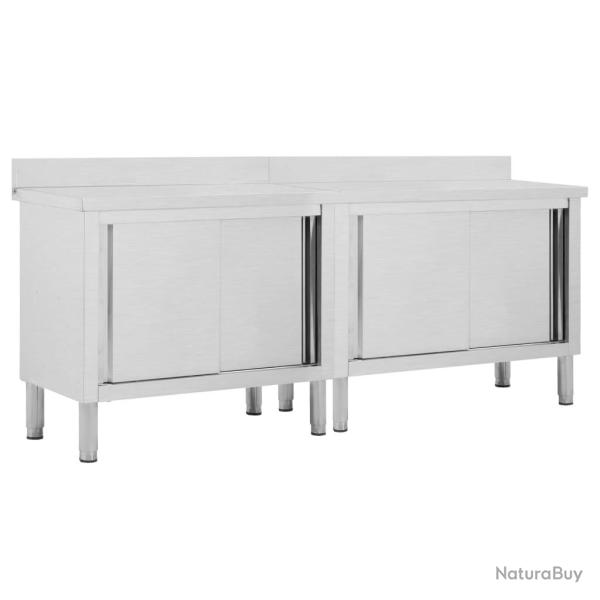 Lot de 2 tables de travail avec portes coulissantes 200 x 50 x (95-97) cm acier inoxydable 02_00000