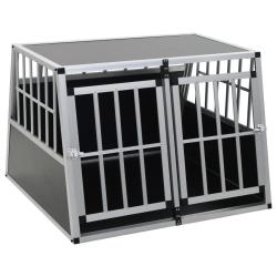 Cage pour chien &agrave; double porte 94 x 88 x 69 cm aluminium et MDF noir 02_0000064
