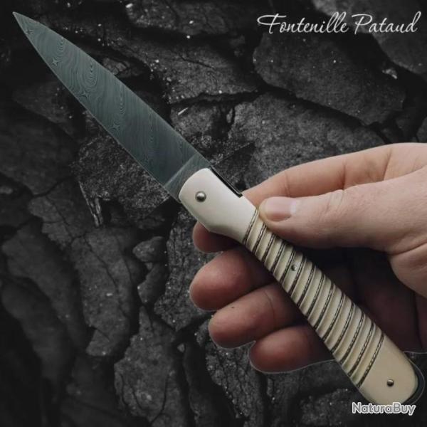 Couteau corse Fontenille Pataud SPERONE ivoire de mammouth fil d'argent et damas