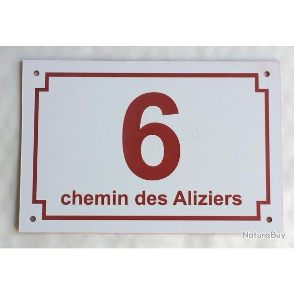 panneau num�ro de maison et nom de rue personnalis� plaque pvc format 200 x 300 mm fond BLANC ROUGE