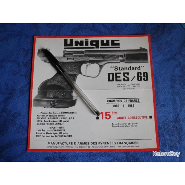 Feuillet pistolet UNIQUE DES/69 (2�me version d'impression)