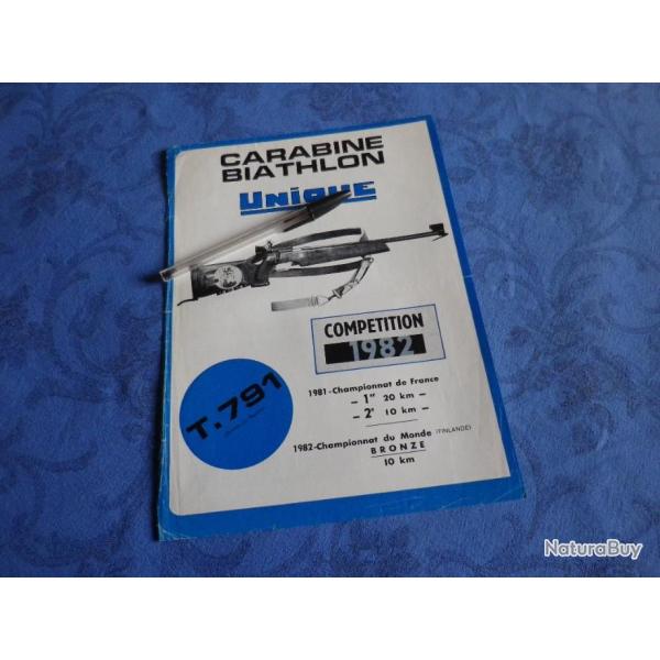 PLAQUETTE FEUILLET PUBLICITAIRE CARABINE UNIQUE mod�le T791 T.791 DES/69  VO79