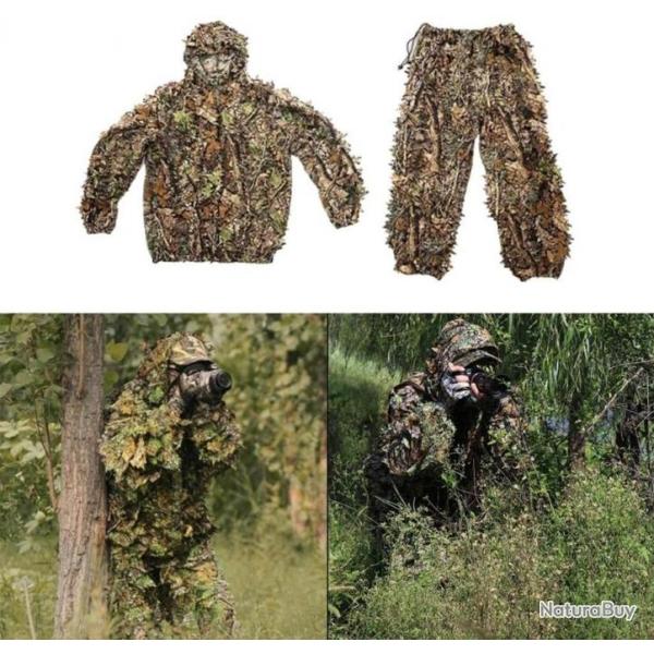 Tenue de camouflage 3D - 2 pi�ces - Avec capuche - Fermeture �claire - Livraison gratuite