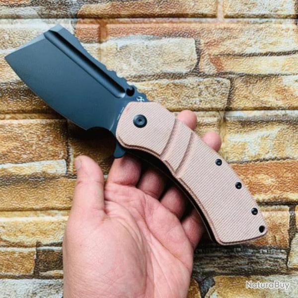 Couteau Kansept Cleavers XL Korvid Brown Micarta Lame Acier 154CM Linerlock Clip KT1030A2