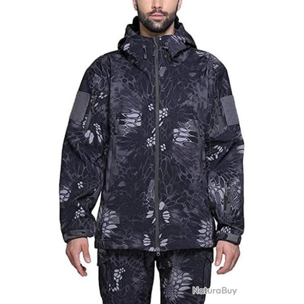 Veste tactique - Veste de chasse - Avec capuche - Etanche - Python noir - Livraison gratuite