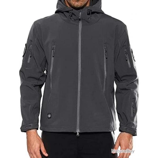 Veste tactique - Veste de chasse - Avec capuche - Etanche - Gris fonc� - Livraison gratuite