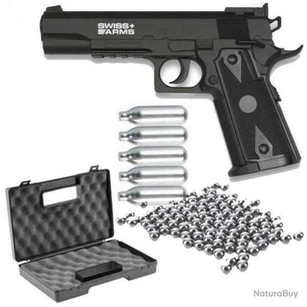 Pistolet 4.5mm P1911 MATCH 20 BBs SWISS ARMS + Mallette + 500 Billes + Co� CR